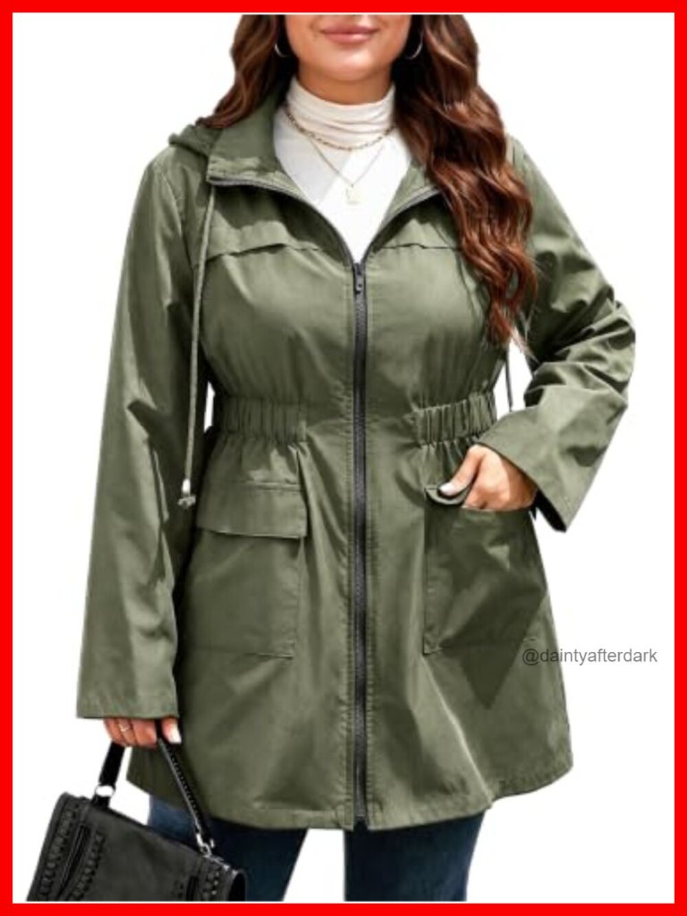 Womens Plus Size Long Military Anorak Jacket Zip Up Hooded Windbreaker